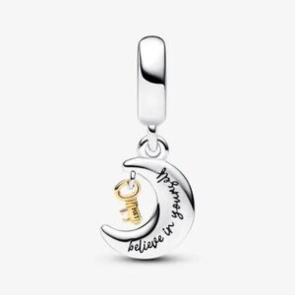 Pandora Two-tone Key & Moon Dangle Charm - Picture 3 of 4